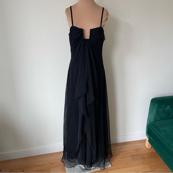 ESTEVEZ Square Neckline Sleeveless Black Chiffon Maxi Gown Long Dress Size 8 - Picture 4 of 10
